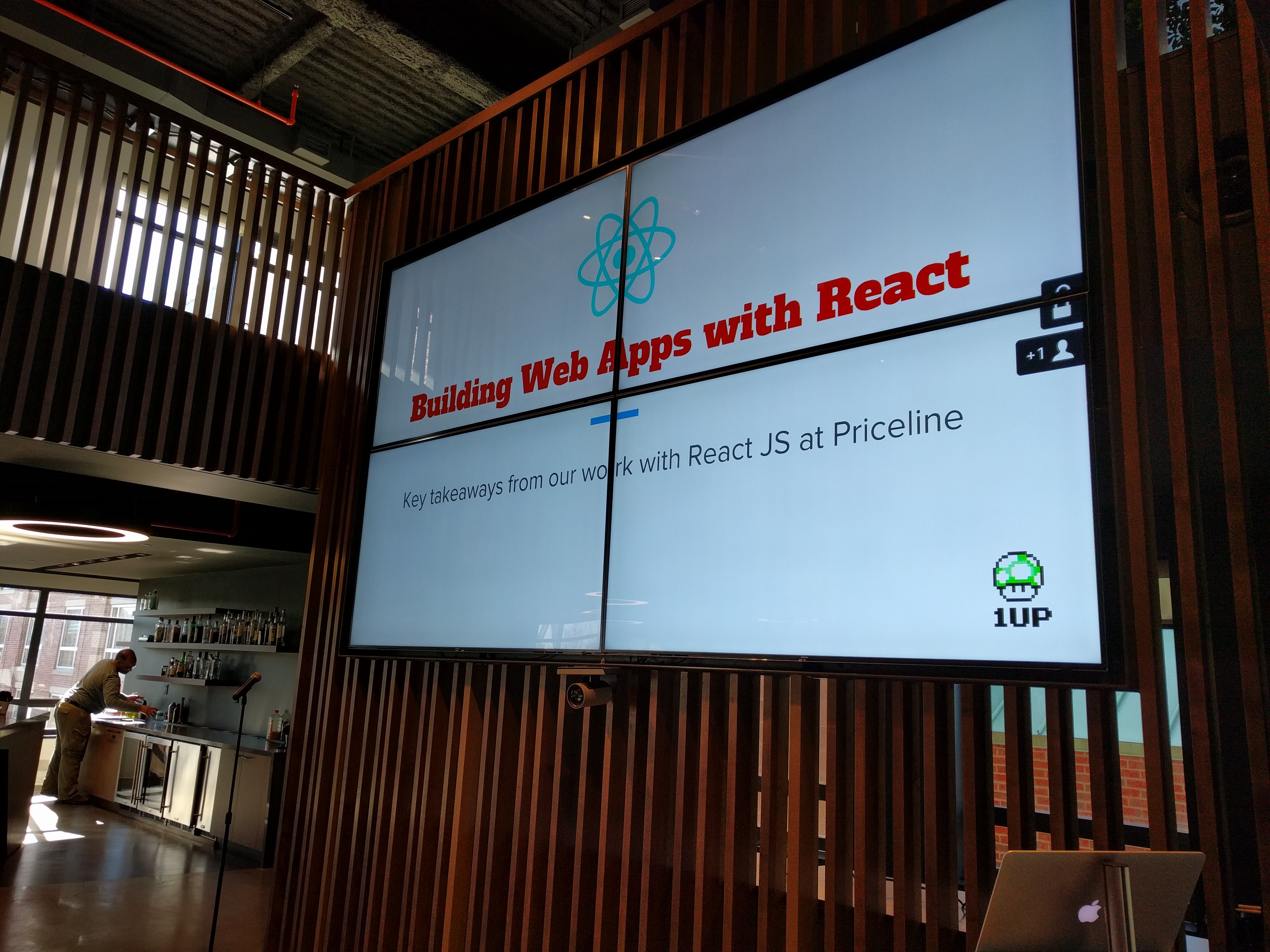 The cover slide from my tech talk on React.js